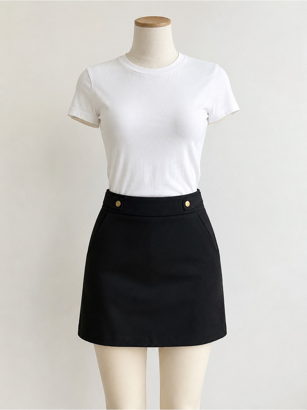 H&M Black Mini Skirt Gold Button Detail Size 8
